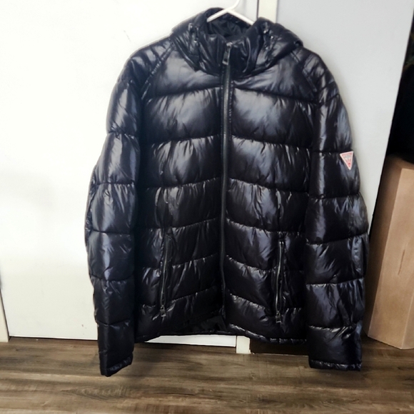 Mens Guess Black Puffer Jacket with Hood